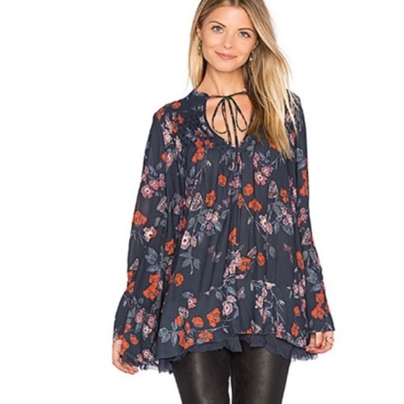 FREE PEOPLE “So Fine” Floral Chiffon Print Tunic Top - Picture 1 of 16